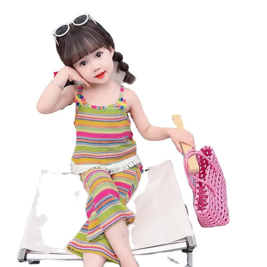 Little Girls Clothing Sets Korean Version Cute Vest Top