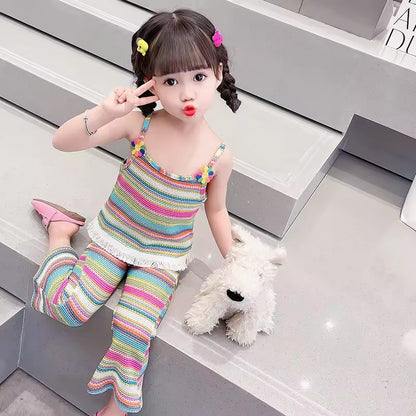 Little Girls Clothing Sets Korean Version Cute Vest Top