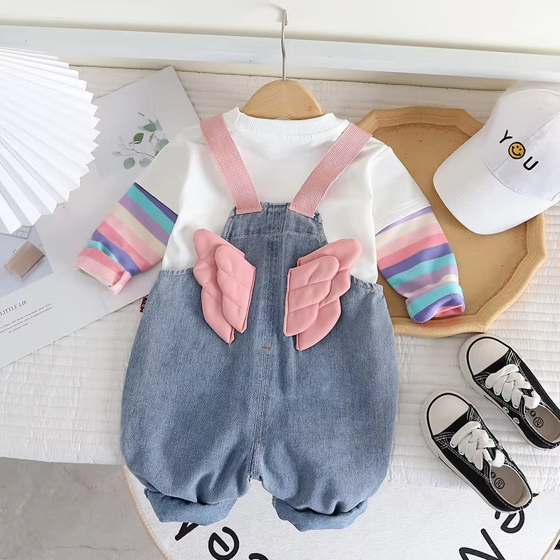 Girls' Stylish Casual Two-Piece Denim Suit Long-Sleeved