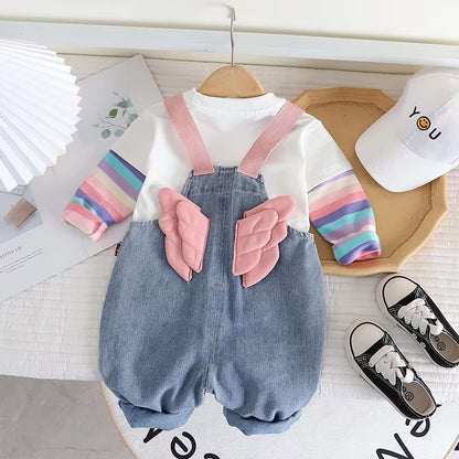 Girls' Stylish Casual Two-Piece Denim Suit Long-Sleeved