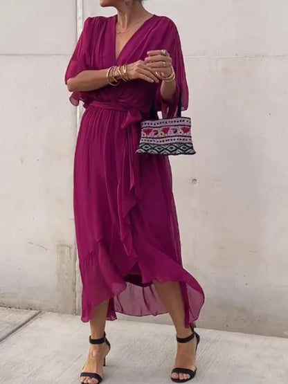 Olivia™ - Elegant V-Neck Chiffon Dress