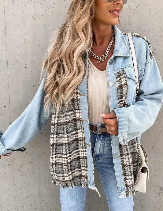 Maxine - Elegant and Comfortable Checked Jeans Blouse for Women