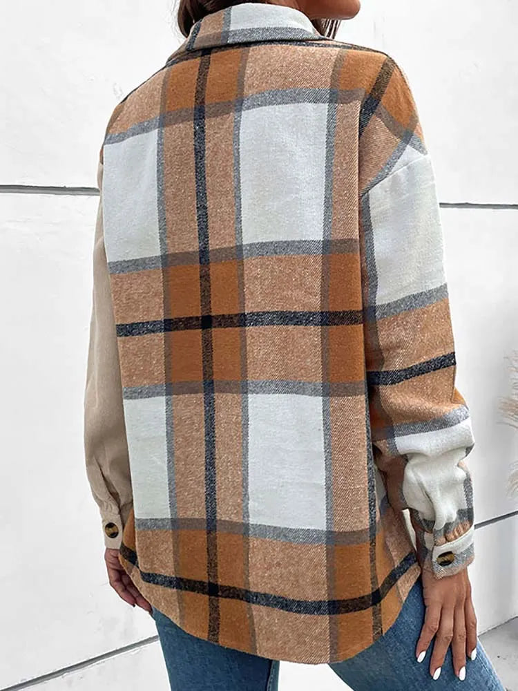 Marleen - Elegant and Comfortable Beige Blouse with Gorgeous Plaid Print for Women