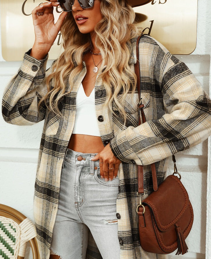 Marta - Elegant and Comfortable Checked Long Blouse for Women