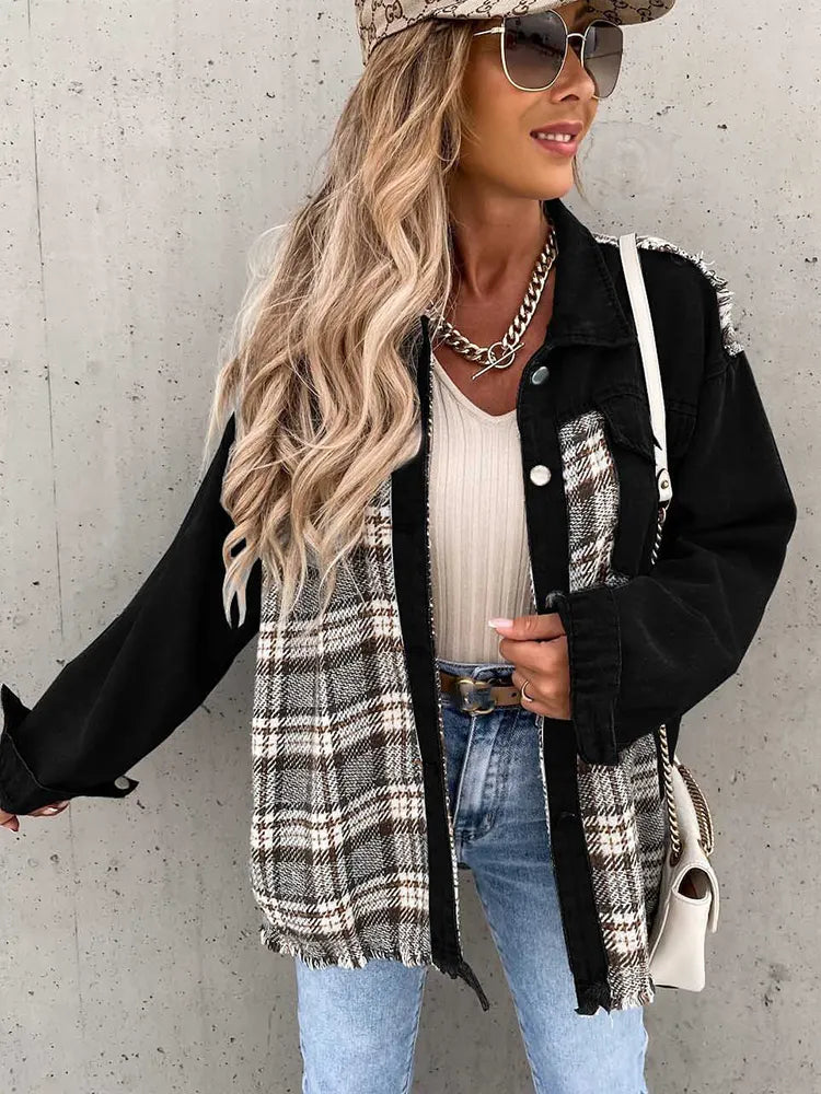 Maxine - Elegant and Comfortable Checked Jeans Blouse for Women