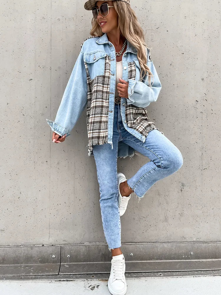 Maxine - Elegant and Comfortable Checked Jeans Blouse for Women