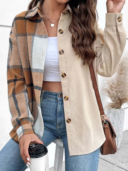 Marleen - Elegant and Comfortable Beige Blouse with Gorgeous Plaid Print for Women