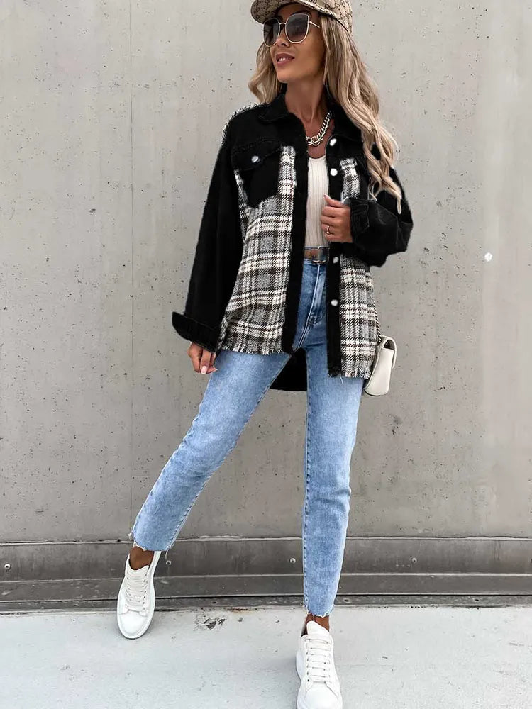 Maxine - Elegant and Comfortable Checked Jeans Blouse for Women
