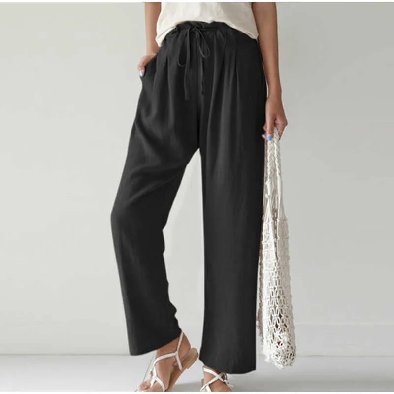 Gretel - Stylish High-Waisted Pleated Wide-Leg Trousers with Elastic Waistband