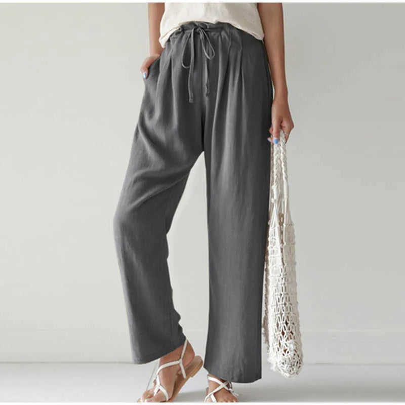 Gretel - Stylish High-Waisted Pleated Wide-Leg Trousers with Elastic Waistband