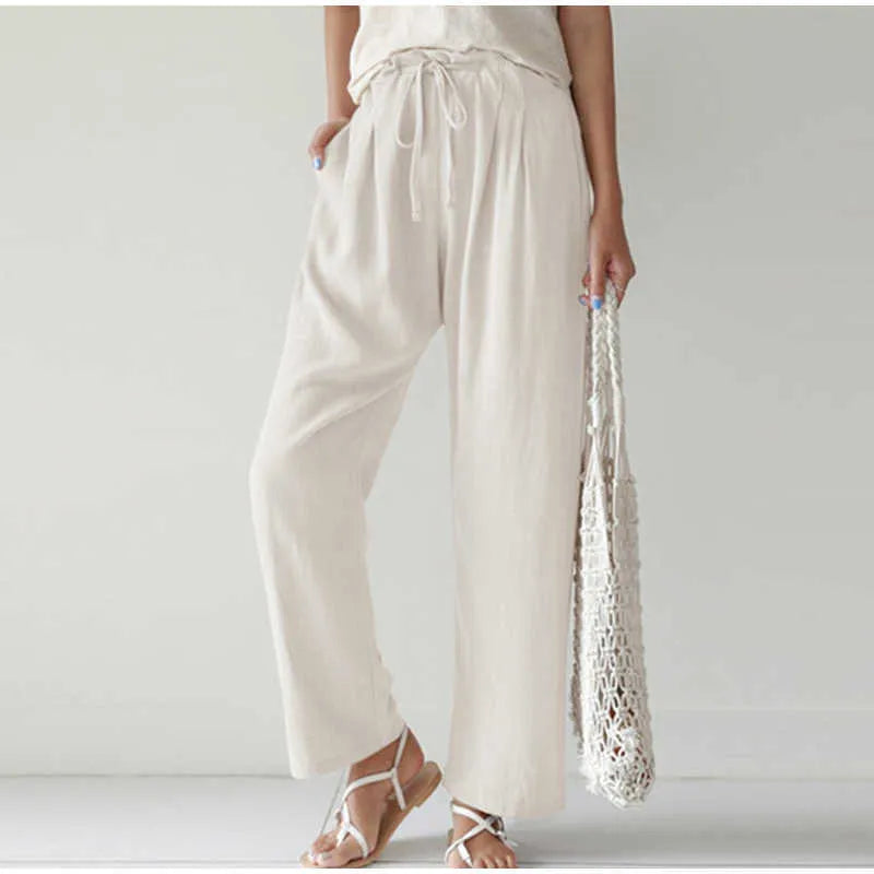 Gretel - Stylish High-Waisted Pleated Wide-Leg Trousers with Elastic Waistband