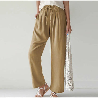 Gretel - Stylish High-Waisted Pleated Wide-Leg Trousers with Elastic Waistband