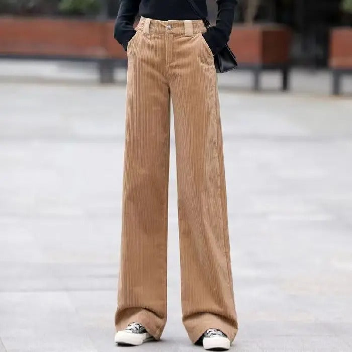 Chic and Comfortable: High Waist Casual Corduroy Trousers by Grace