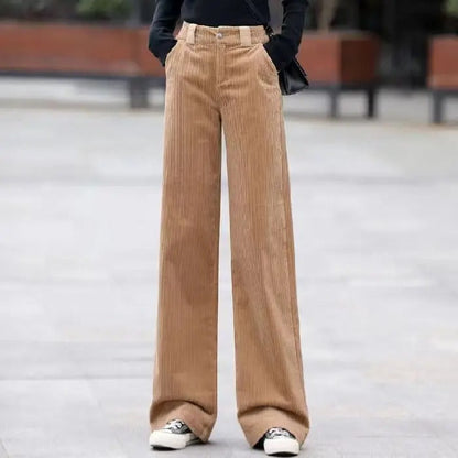 Chic and Comfortable: High Waist Casual Corduroy Trousers by Grace