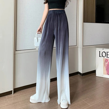 Parthena - Trendy wide-leg trousers with fashionable ribbed structure and a beautiful colour gradient