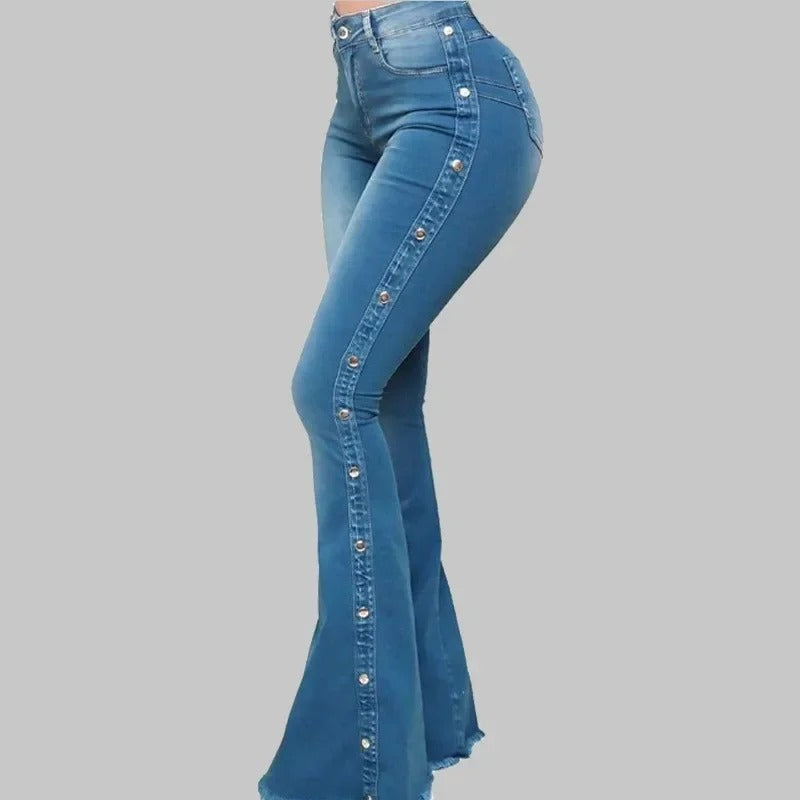 Agatha - Trendy high-waisted flared stretch denim trousers for a stylish look