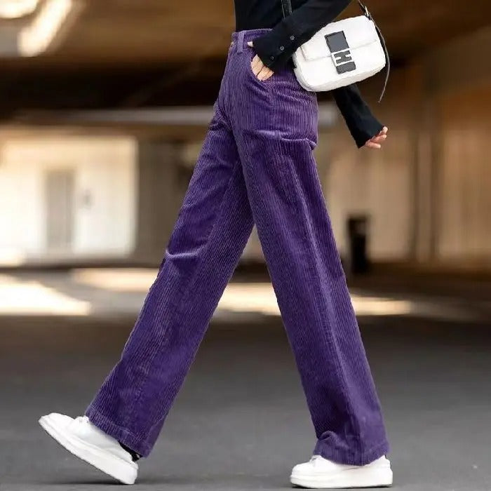 Chic and Comfortable: High Waist Casual Corduroy Trousers by Grace