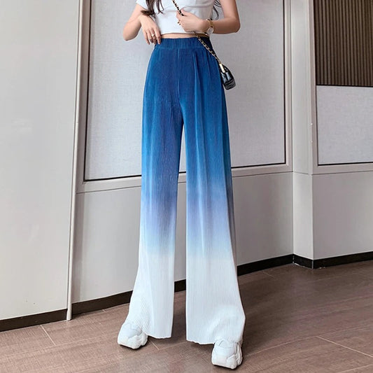 Parthena - Trendy wide-leg trousers with fashionable ribbed structure and a beautiful colour gradient