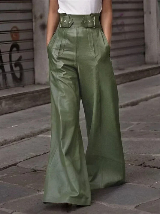 Eleanor - Faux leather high-waisted wide-leg trousers
