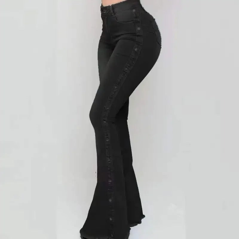 Agatha - Trendy high-waisted flared stretch denim trousers for a stylish look